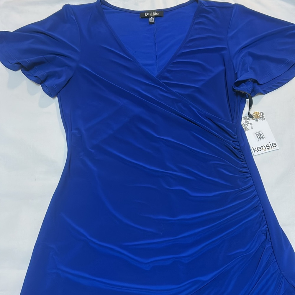 Kensie Women's Blue Faux Wrap Midi Dress size M NWT - Picture 7 of 15